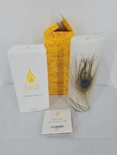 Lucid Liquid Candle 8" Pillar White Peacock Feather Refillable Clean Burning USA