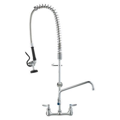 36'' Commercial Pre-Rinse Faucet Wall Mount Kitchen Sink Faucet w/ Sprayer
