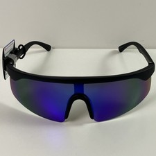 Hurley Men Polarized Flat Top Shield Sunglasses Black Frame Mirror Lens 143 mm