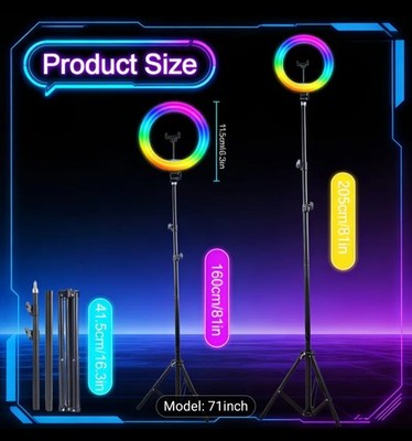 UEGOGO 71'' Professional Tall Ring Light With 10'' Dimmable LED Selfie Light &Trio
