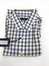 Hart Schaffner Marx Mens S/S Plaid Shirt Cotton Multi Color Brown XLarge