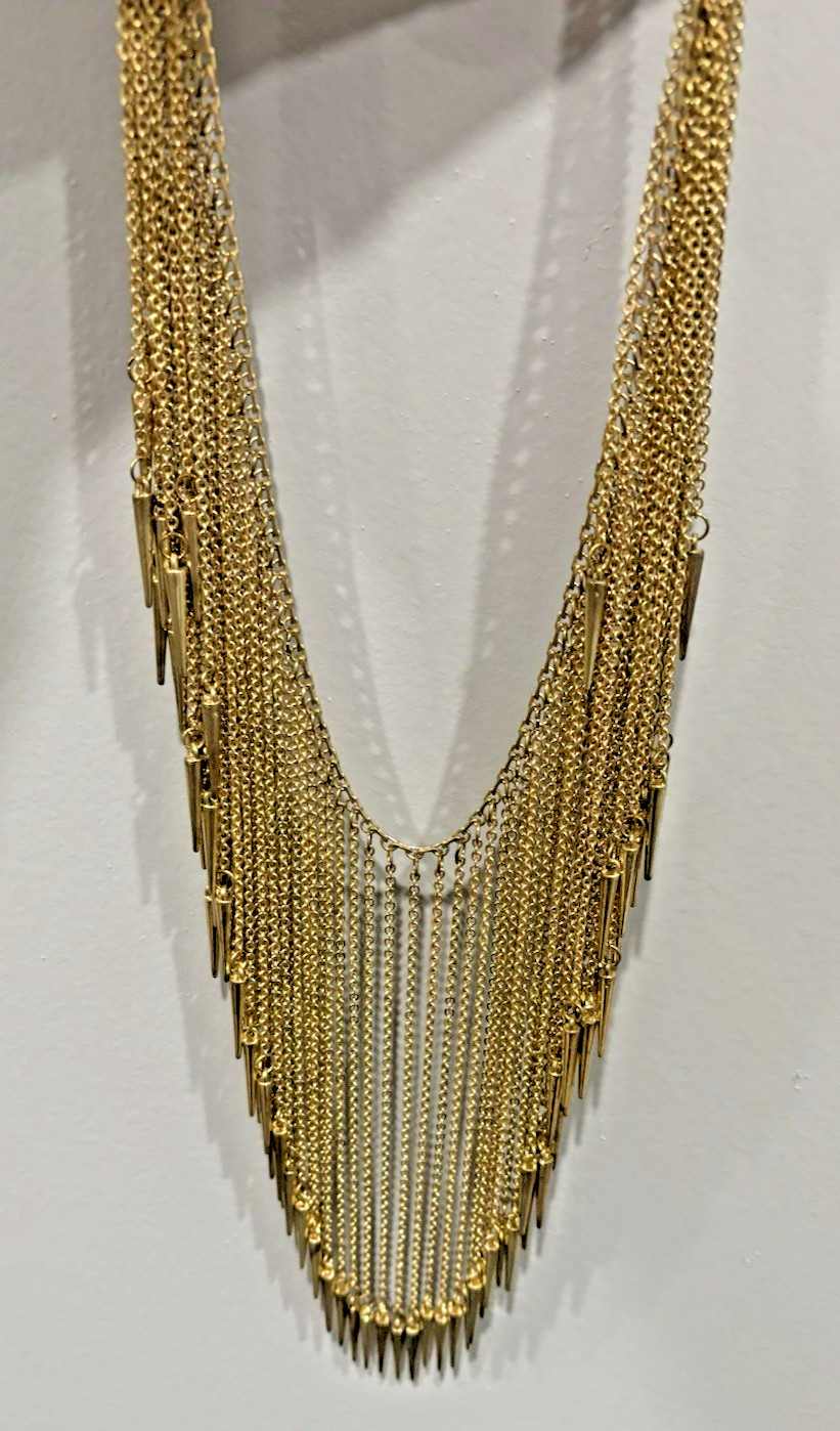 HEAVY Gold Tone Statement Multichain Waterfall Bi… - image 15