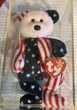 Ty Beanie Babies USA Patriotic Bear Plush w/ Heart Tag Display Case 1999. XH