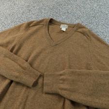 LL Bean Sweater Mens M Brown Lambswool V Neck Knit Pullover Outdoor Hiking Cozy