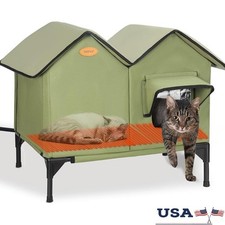 Heated Cat House Outdoor Cats W/ Heating Pad Weatherproof Insulated Shelter New