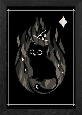 Flammende schwarze Katze gerahmtes Wandbild Poster Leinwanddruck Bild