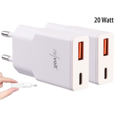 revolt 2er-Set Ultrakompakte USB-A/C-Netzteile, Power Delivery 20 W, weiß