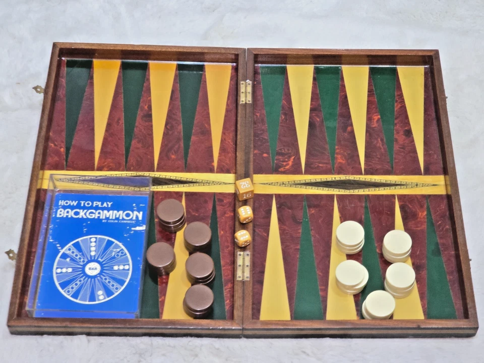 Vintage Middle Eastern Inlaid Wooden Backgammon Set – Mosaic Board Game 22 x 18" - Image 4 of 4