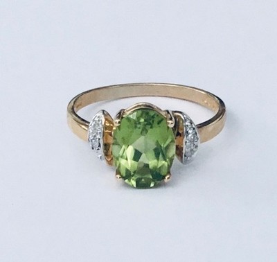 NEW , Pretty  Solid 14K Gold  Genuine Natural  Peridot Gemstone & Diamond  Rings