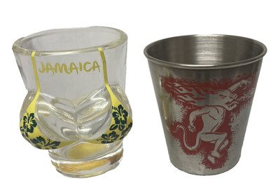 Fireball Cinnamon Whiskey Stainless Steel Metal Shot &Jamaica Shot Glass/2 Shots