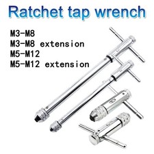 Adjustable Silver T-Handle Ratchet Tap Holder Wrench T-shaped Tap M3-M8/M5-M12