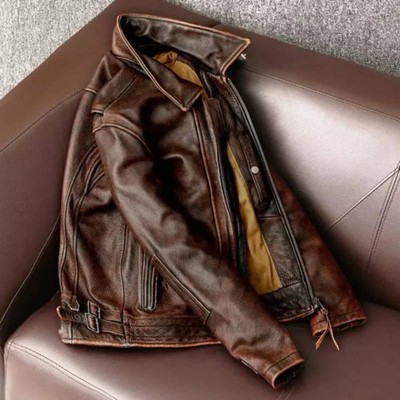 Herren Motorrad Vintage Cafe Racer Distressed Braun Biker Echt Leder Jacke