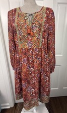 Women's Embroidered Peasant Dress Sheer Small Boho Festival India Gypsy Time Tru