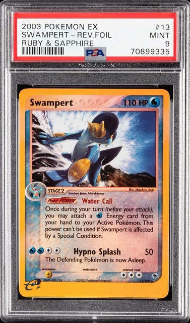 2003 POKEMON EX RUBY & SAPPHIRE #13 SWAMPERT-REVERSE FOIL PSA 9 *POP 42*