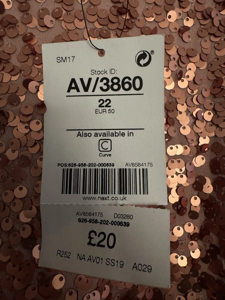 BNWT. Stunning Rose Gold Fully Sequinned Top By Next. Sz 22 - Image 2 of 4