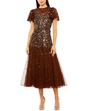 Mac Duggal High Neck Flutter Sleeve Beaded Dress Women's