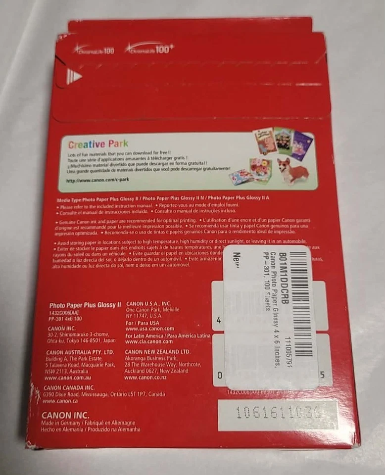 CANON PLUS GLOSSY II PP-301 INKJET PRINT PHOTO PAPER 100 SHEETS SEALED - Image 2 of 2