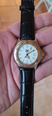 TAG Heuer WI1150 Mens SEL Professional Quartz Watch 18K Gold White Black Leather