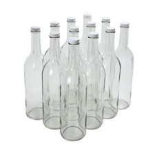 750Ml Clear Glass Bottles with Lids, W5 Bordeaux 12-Pack, White Screw Caps 12
