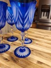 GORGEOUS Bohemian Vintage 3 Cobalt Blue Crystal Clear Cut Wine Glasses  — photo 2