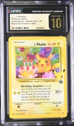 CGC 10 PRISTINE Birthday Pikachu Holo 24 Celebrations Classic Collection Pokémon