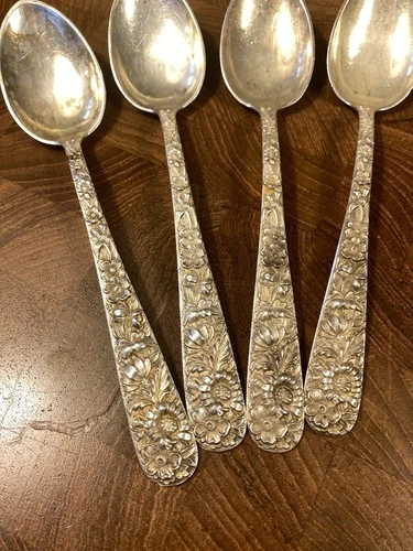 S. Kirk & Son REPOUSSE Sterling Silver Set of 4 Teaspoons 5  3/4"--111 Grams-