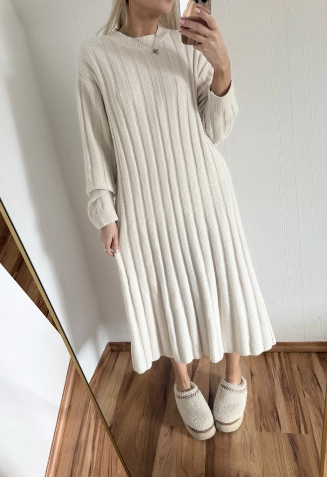 ❤️CREME STRICK KLEID MIDI MAXI RIB KNIT DRESS GR.S/M - Bild 1 von 4