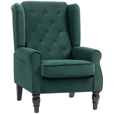 HOMCOM Accent Armchair Home Furniture Retro Tufted Club Fabric Green