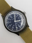 Vintage Timex Camper, Military Field Watch, Manual Wind, Green Band, Blue Dial