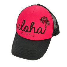 Vintage Aloha Hawaii Snap Back Baseball Cap One Size Trucker 90s Pink Black