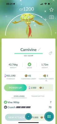 Shiny Carnivine 80kStardust P T C Beschreibung lesen