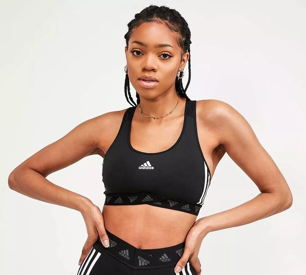 adidas Training 3 Stripe Support Sports Bra Black/White SIZE S NEW