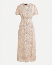 NWT J. Crew V-Neck Midi Dress Field Day Print Pleated Floral White Ivory Pink