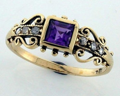 9ct Solid Gold Amethyst & Diamond Women's Ring R207 Custom