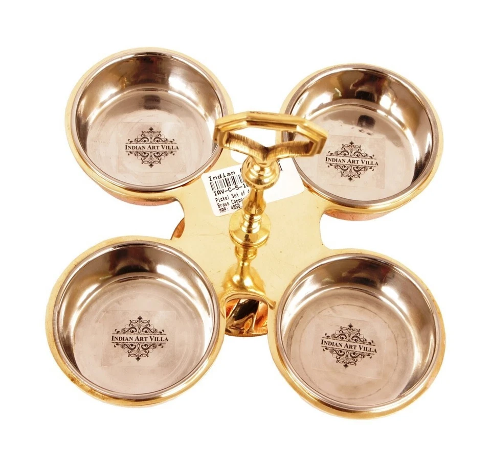 Juego de 4 compartimentos (cada uno de 100 ml) de acero y cobre hechos a mano altura 7" Foto 4 de 4