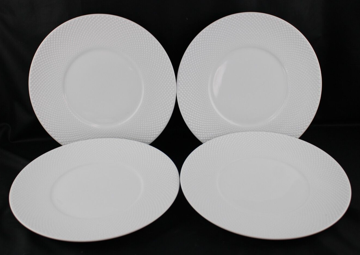 Crate & Barrel Japan Tamiko White Set 4 Salad Plates Embossed Dots
