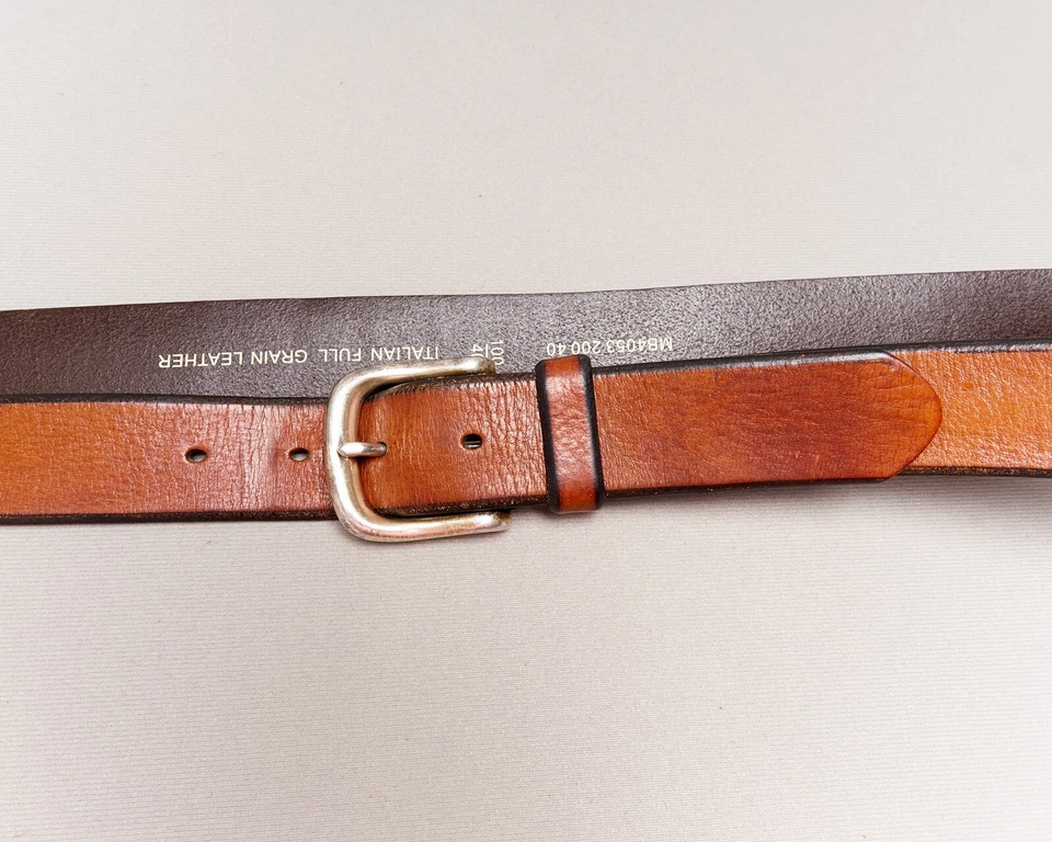 Cinturón Fossil Hombre 40 Marrón Cuero Italiano Hebilla Plateada Grano Completo 1.5" Ancho Foto 2 de 4