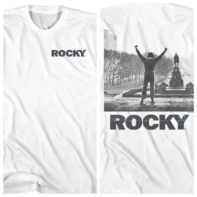 Rocky Balboa Movie The Italian Stallion Men's T Shirt Logo 2 Sided White Cotton