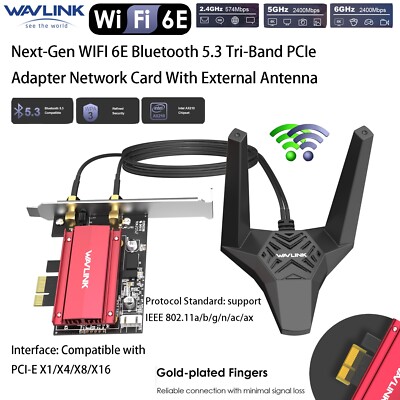 5400Mbps Desktop PCIe 6G/5G/2.4G WiFi Wireless Network Card Bluetooth Adapter