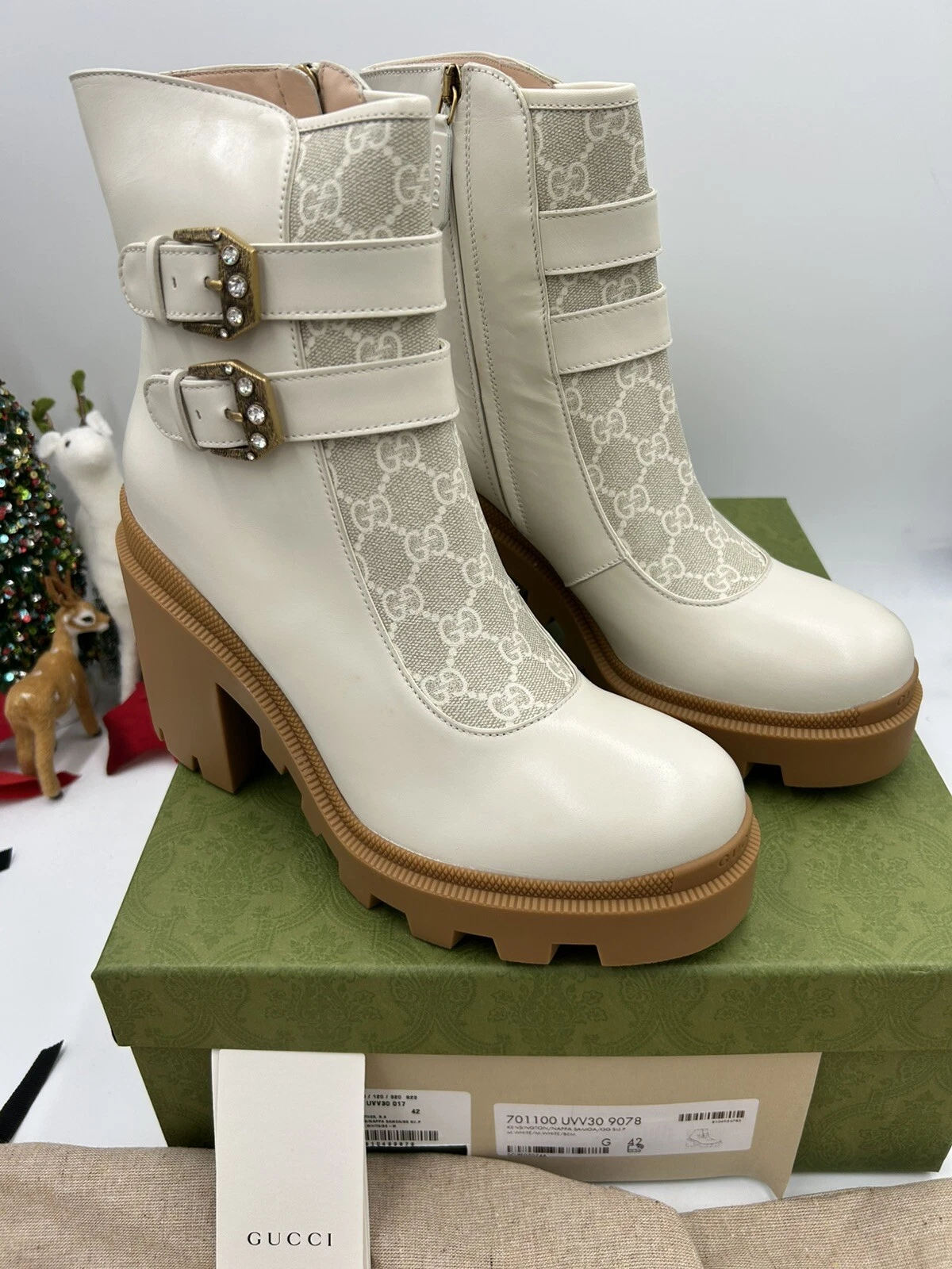 Bottes de combat femme Gucci GG Supreme toile semelle crampon pointure 42 made in Italy