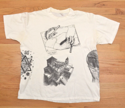 Vintage 90s MC Escher All Over Print Art Graphic Andazia T Shirt 