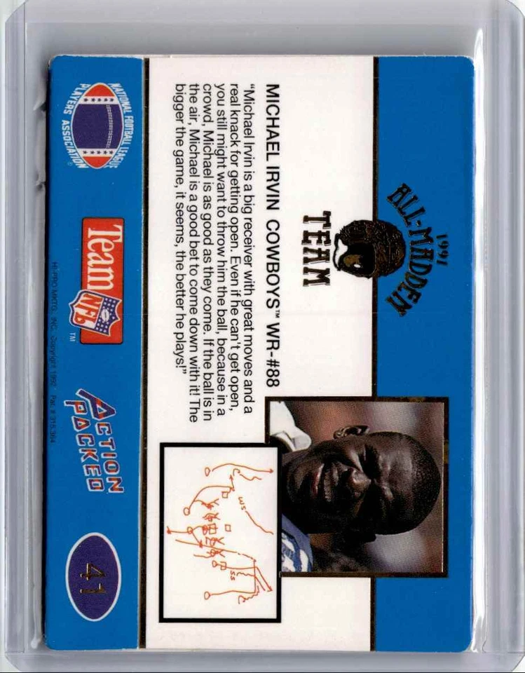 1992 Action Packed All-Madden Michael Irvin Football Card Dallas Cowboys #41 - Image 2 of 2