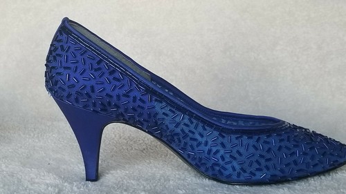 Royal Blue BEADED Heels, Size 