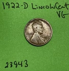 1922 D Lincoln Wheat Cent / Penny 1c Vg Very Good