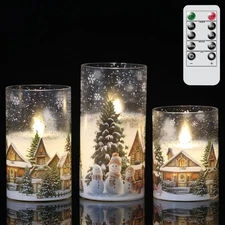 Snowman House Glass Flameless Candles Battery Operated with Remote and Timer ...