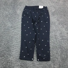 Style & Co Twill Tape Pant Womens Large Blue Cropped Straight Floral 33x25* NWT