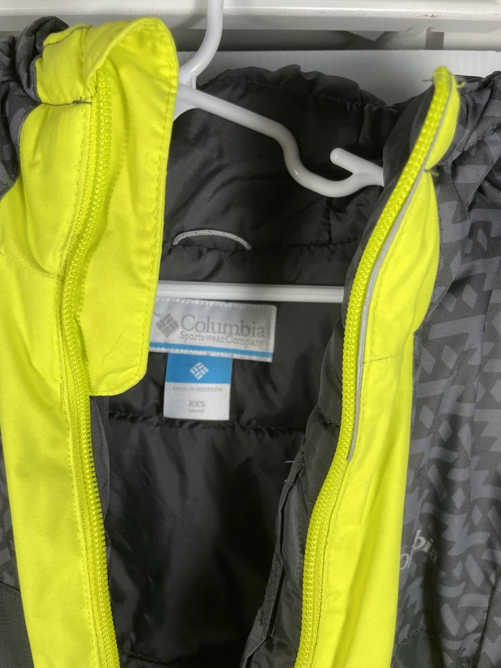 Columbia Boys XXS 4/5 Winter Jacket Gray/Neon Yellow Hooded Insulated Coat Snow - Image 2 of 4