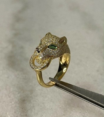 2Ct Round Lab Created VVS1 Diamond Panther Women's Ring 14K Yellow Gold Plated