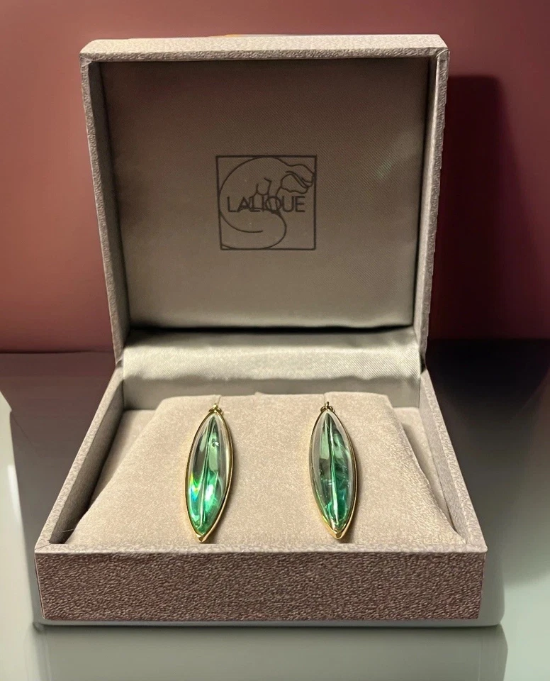 Hermosos Pendientes LALIQUE Eclat Potenciador Cristal Francés Verde-Con Caja Original Foto 4 de 4