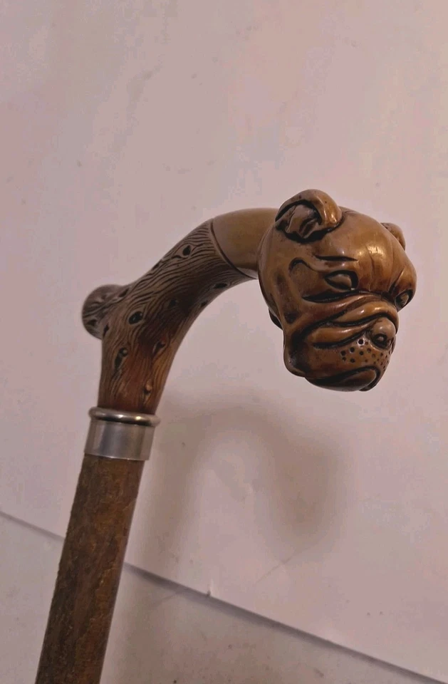 ¿Baquelita de colección? Bastón Cabeza de Bulldog Bastón Brillante Shellac Nicks Look Foto 3 de 4